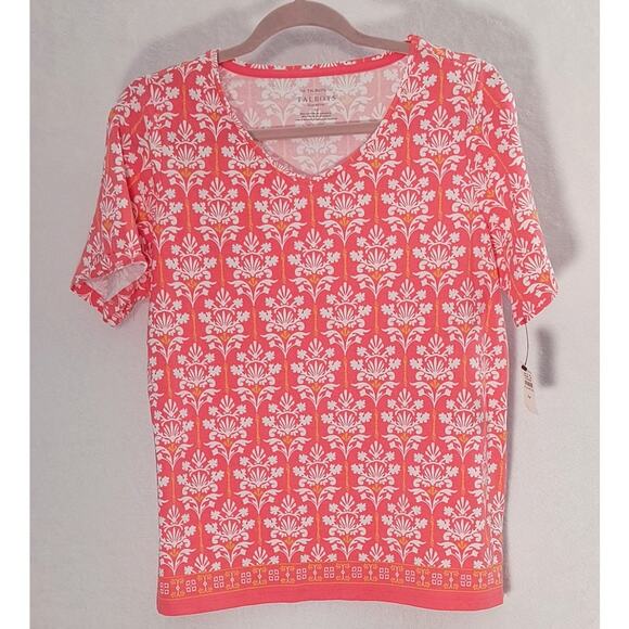 Talbots The Talbots Tee Women's Sz XP Orange White V Neck Short Sleeve Soft Knit - Picture 6 of 11